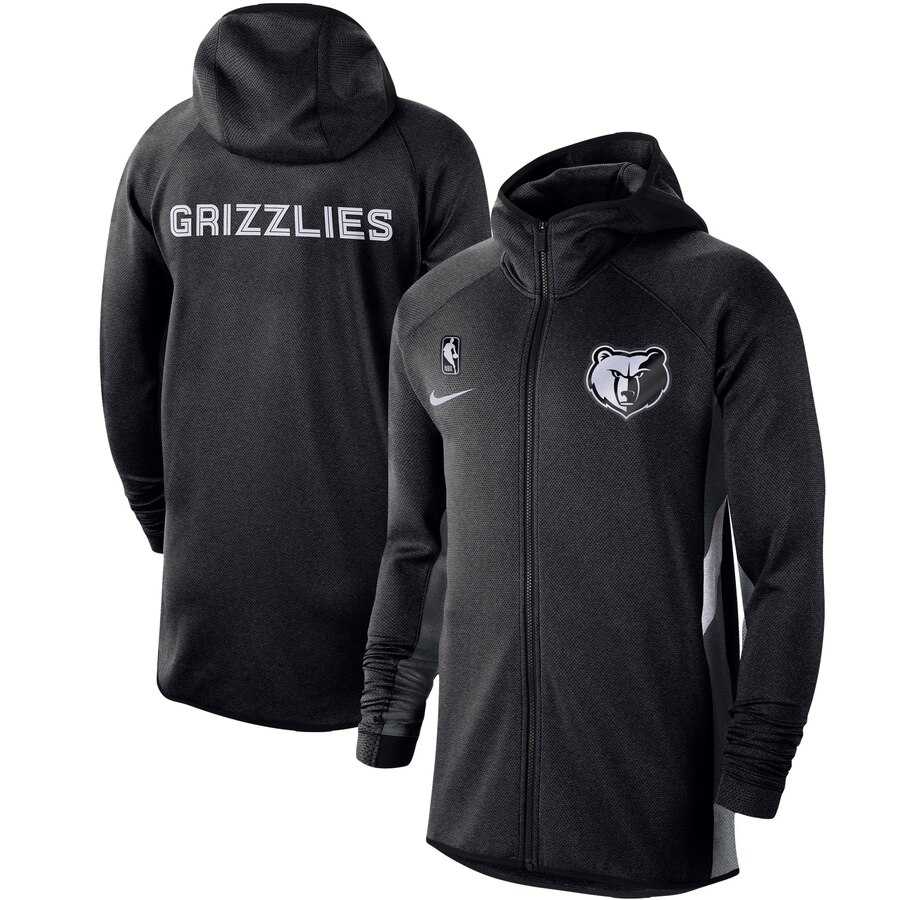 Men Nike Memphis Grizzlies Heathered Black Authentic Showtime Therma Flex Performance FullZip Hoodie